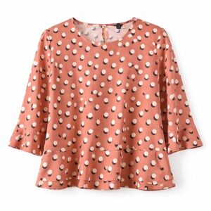 Ann Taylor XXL Coral Polka Dot Blouse Peplum 3/4 Sleeve Top